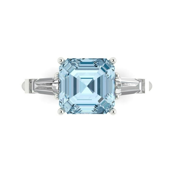 Clara Pucci 14K White Gold 3ct Blue Three-Stone Ring for Women