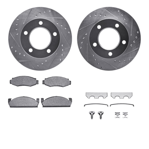 Dynamic Friction Company Front Brake Rotors-Drilled and Slotted-Silver with 5000 Advanced Brake Pads includes Hardware 7512-42010