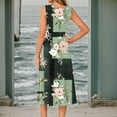 thumbnail image 3 of bbyeadc Women's Summer Midi Dresses 2025 Loose Fit Casual Mid Length Dresses Boho Sleeveless Round Neck A Line Dress Beach Floral Print Flowy Sundresses with Side Pocket, Dark Green S, 3 of 5