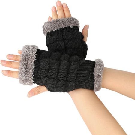 2PCS Women s Knitted Wool Convertible Fingerless Gloves for Warmth and Dexterity in Cool Weather Size:A