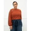 ELOQUII Elements Women's Plus Size Balloon Sleeve T-Shirt with Button Detail