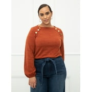 ELOQUII Elements Women's Plus Size Balloon Sleeve T-Shirt with Button Detail
