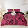 thumbnail image 2 of jejeloiu Vivid Paisley Duvet Cover Queen For Men Women,Floral Print Queen Bedding,Magenta Black,Black Reversible,3 Pieces,1 Duvet Cover and 2 Pillowcases, 2 of 6