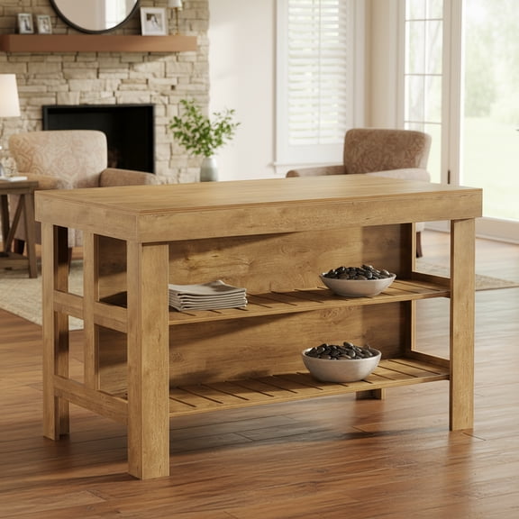 Tribesigns 55.1-Inch Farmhouse Bar Table with Storage Shelves, Counter Height