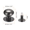 thumbnail image 2 of 12mm Ball Head Stud Rivets Screw Back, 15Pack Round Head Button Nipple Rivet, Metallic Black, 2 of 6