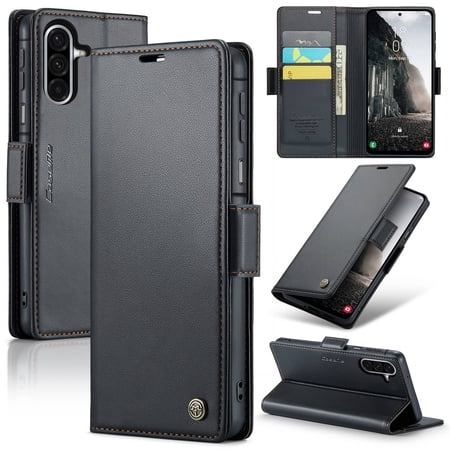 For Samsung Galaxy A17 Case with Card Holder, Wallet Case for Women Men with RFID Blocking, Durable Leather Kickstand Magnetic Clasp Shockproof Phone Case
