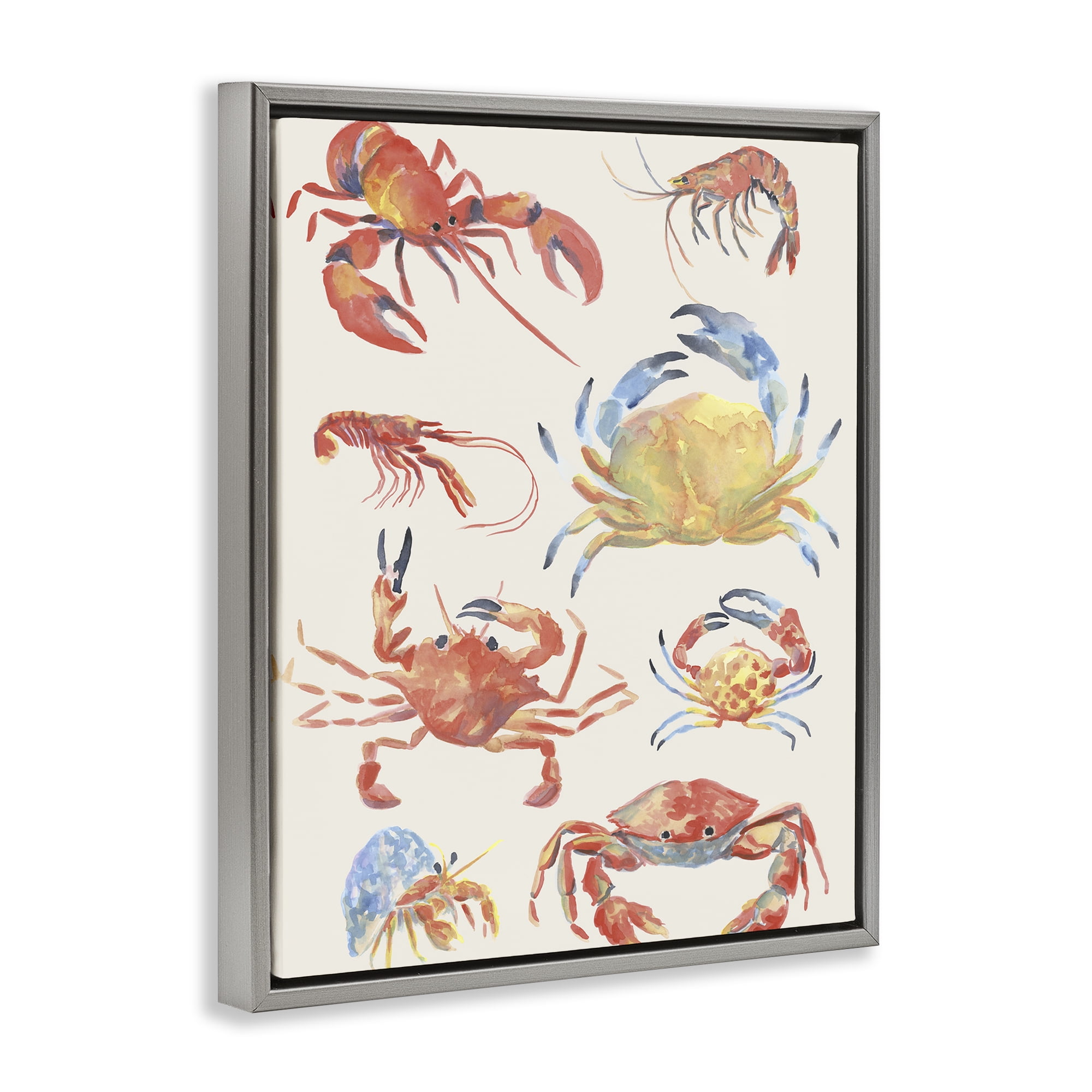 Stupell Industries Crab & Crustacean Collection Gray Framed Floater Canvas Wall Art, design by June Erica Vess