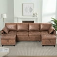 thumbnail image 2 of ACMEASE 108" Suede Leather Sectional Sofa w/Adjustable Backrests, Pull Out Sofa Bed w/USB Charger Port& Reversible Storage Chaise,Convertible U-Shaped Sofa with Cup Holders for Living Room,Brown, 2 of 8