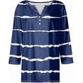 thumbnail image 3 of 3/4 length sleeve Womens tops 2026 Summer Spring Striped T Shirts Button Down Henley Neck Casual Print Tunic Three Quarter Length Womens Tops, 3 of 5