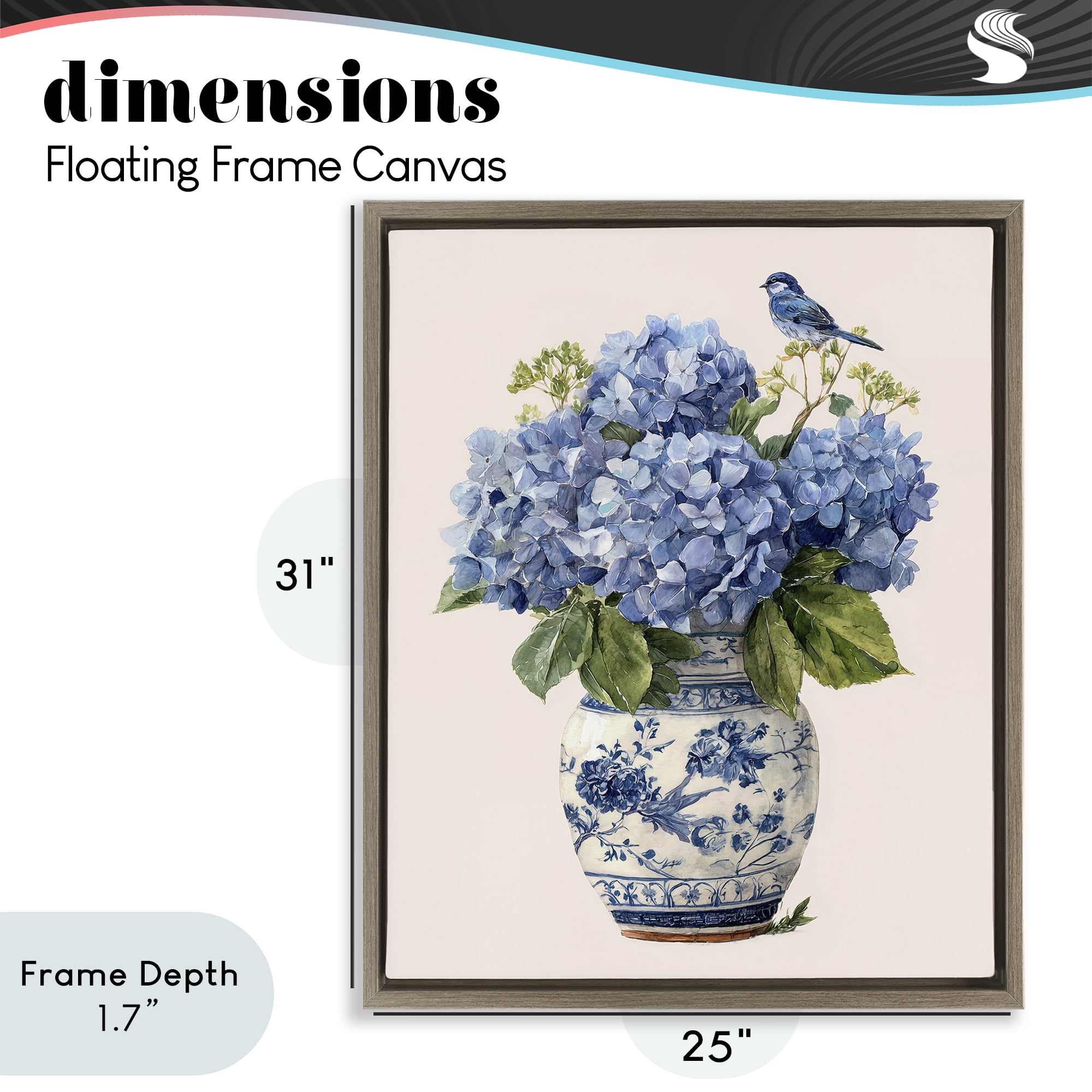 Stupell Industries Songbird Perched on Hydrangeas Brown Framed Floater Canvas Wall Art, design by Imagine It Images