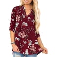 thumbnail image 1 of Hauts pour Femmes Manches 3/4 Roulées Chemises Col en V Blouses Grande Taille Tunique Top-A-color 5, 1 of 4