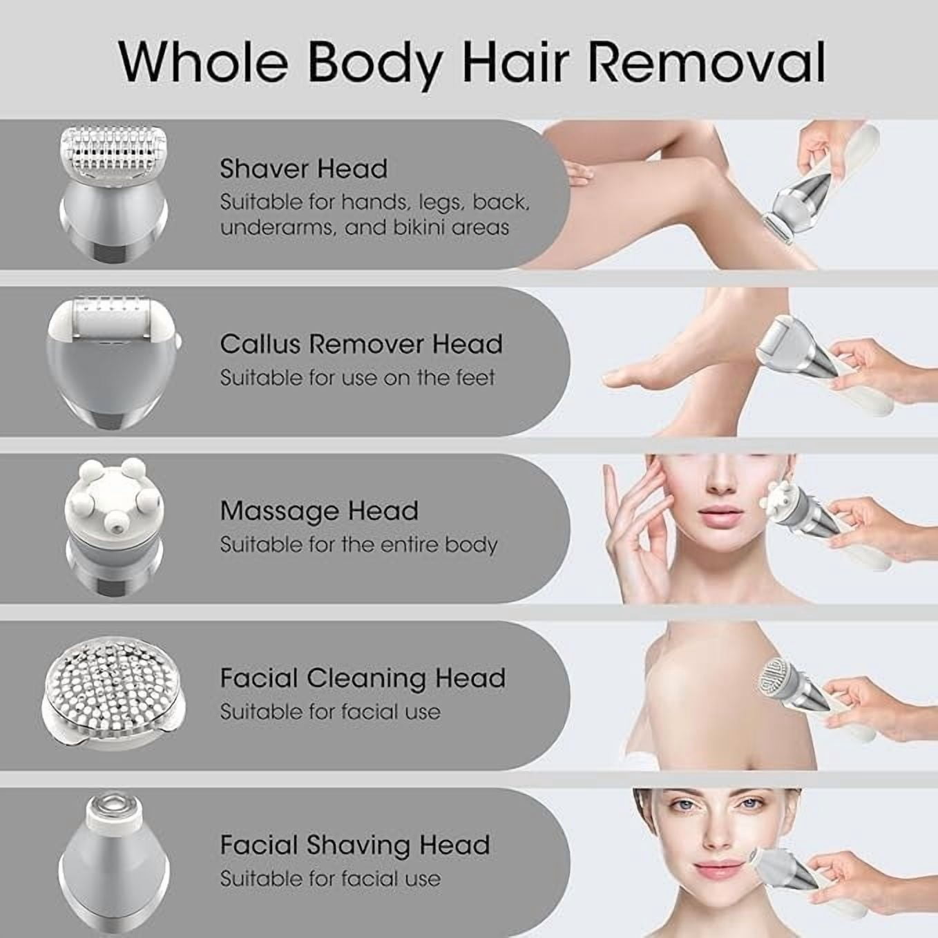 Epilator for Women,7 in 1 Hair Removal Device for Women,Painless Electric Lady Shaver Bikini Trimmer,Cordless Razor Epilator for Bikini Line,Face,Body,IPX6 Waterproof,Rechargeable,2 Speeds