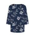 thumbnail image 4 of Tops for Women Plus Size Printed V-Neck 3/4 Sleeve Button Skew Collar Blouses Casual T-shirt Navy XXL, 4 of 5