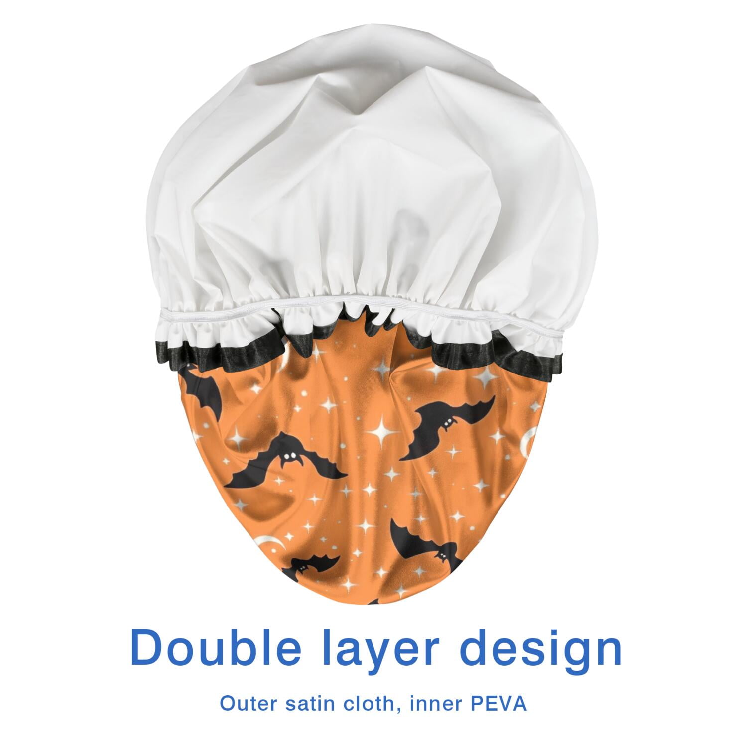 Shower Caps,Halloween Bats with Moons and Stars Waterproof Shower Cap for Women 4 Pieces,Double Reusable Hair Cover for Shower PEVA Elastic Stretch Hem