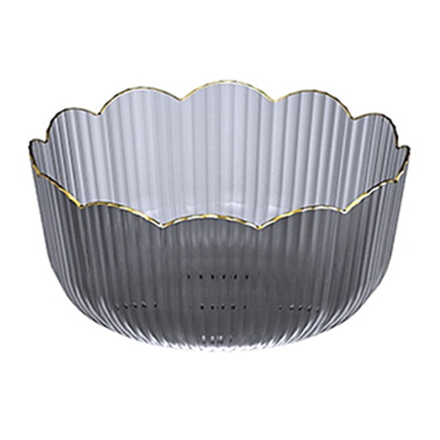 BUYISI Multifunctional Large Capacity Fruit Basin Transparent Plastic Fruit Bowl Stackable Salad Bowl Living Room Storage Fruit Tray grey