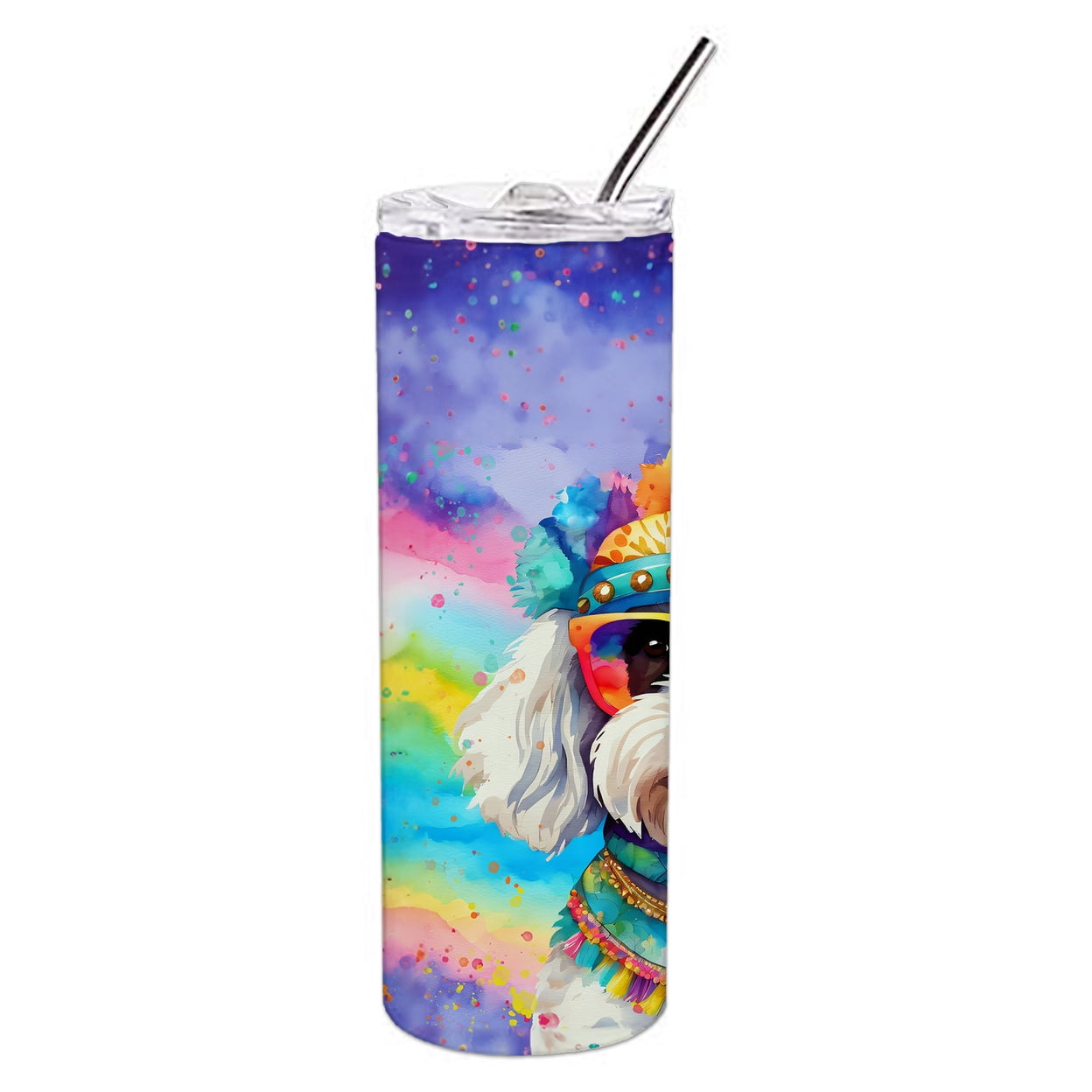Carolines Treasures DAC2496TBL20 3 x 8.25 x 3 in. & 20 oz Corgi Hippie Dawg Stainless Steel Skinny Tumbler