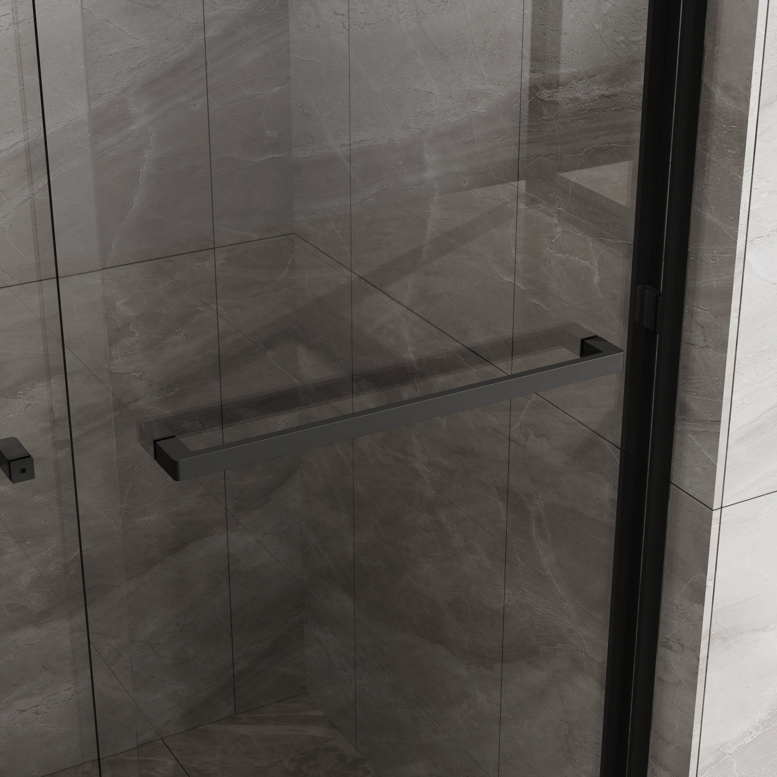 Leumius Double Sliding Glass Shower Door 48 in. W x 72 in. H,Aluminum Framed Shower Enclosure with SGCC Clear Tempered Glass, Stainless Steel Hardware, Matte Black