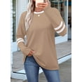 thumbnail image 3 of Long Sleeve Shirts for Women Color Block Casual Tops Fall Outfits Basic Tees Trendy Clothes Khaki L, 3 of 4