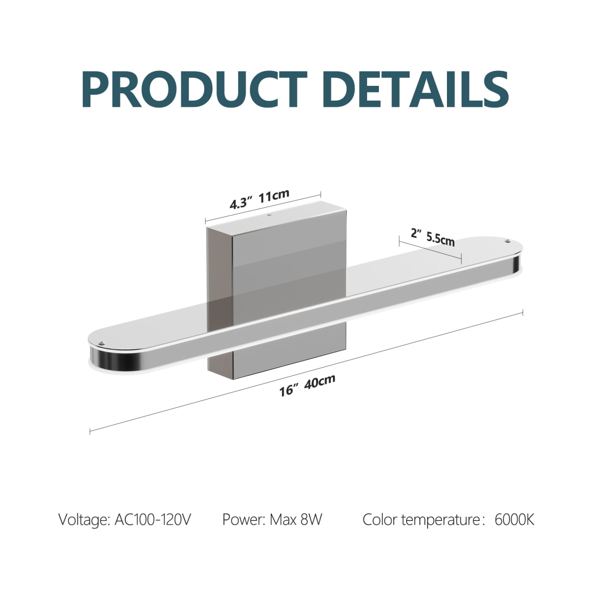 Modern LED Vanity Lights for Bathroom 32IN 16W Daylight White Chrome Light Fixtures Bathroom Lights Over Mirror Vanity Lighting Fixtures Vanity Light On-Site