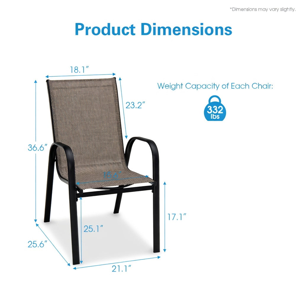 Hommoo 6-Pack Stackable Outdoor Dining Chairs, Breathable Fabric Seat, Curved Armrests, Heavy-Duty Steel Frame, Ideal for Patio, Backyard, Poolside & Balcony, Brown
