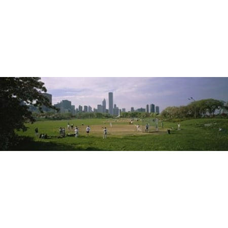 Group of people playing baseball in a park Grant Park Chicago Cook County Illinois USA Poster