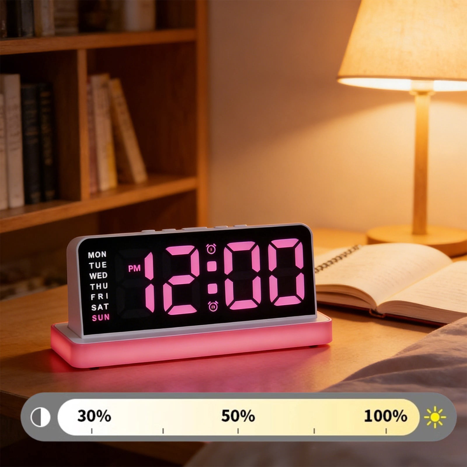 Dxssxc Digital Wall Clock, Led Alarm Clock With Large Display & Digital Calendar, Temperature & Date Display, Adjustable Brightness, For Bedroom, Living Room, Office, Kitchen