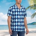 thumbnail image 3 of Bingfone Men's Short Sleeve Button Down Shirts Hawaiian Blue Squares Printed Beach Shirt, 3 of 7