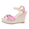 thumbnail image 5 of Rokment Platform Wedge Dressy Sandals for Women Ladies 2026 Fashion Casual Metallic Buckles Ankle Strap Height Increasing Chunky Heeled Dress Beach Summer Shoes Bride Wedding Boho Pink Size 7, 5 of 6