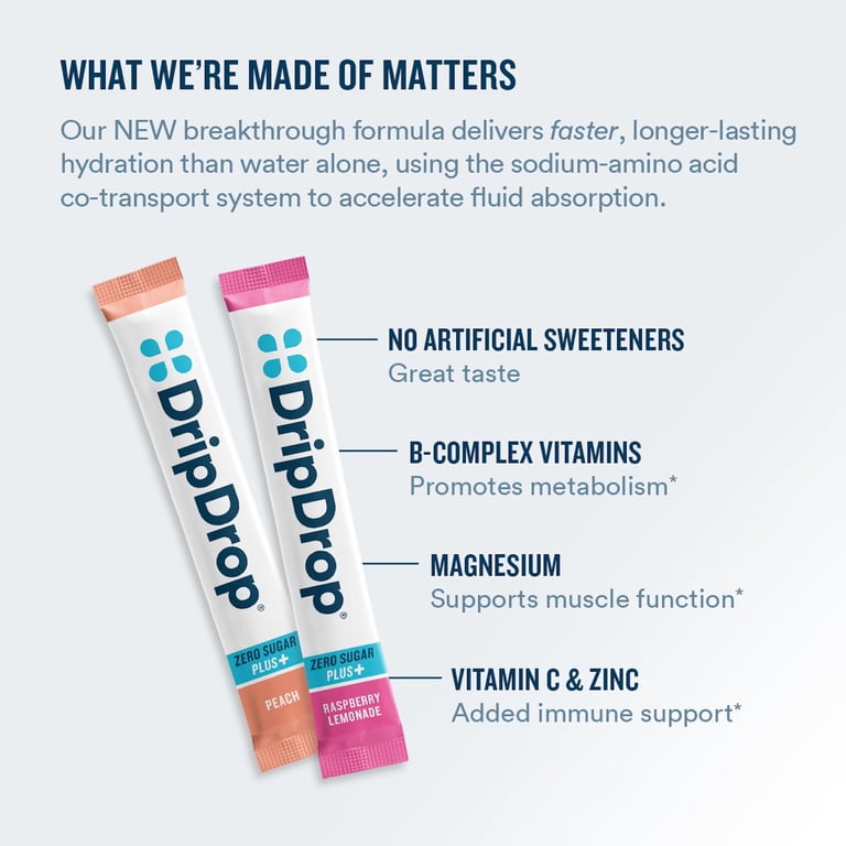 DripDrop Zero Sugar Plus Peach & Raspberry Lemonade, 10 Packets photo 4