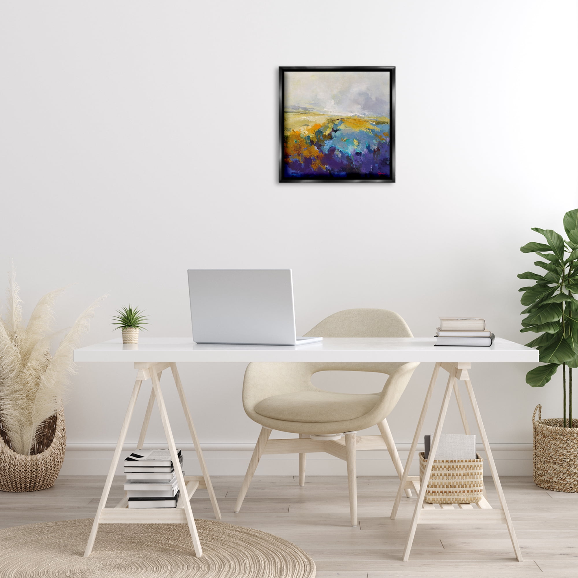 Stupell Industries Expressive Country Field Landscape Painting Black Floater Framed Canvas Art Print Wall Art, 18 x 18