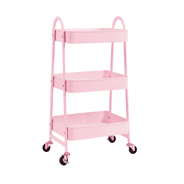 Carrito Organizador Multiusos 3 Niveles Acero Titanio Rosa