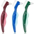 thumbnail image 1 of PearMist Rigid denture brush Denture toothbrush cleaning brush, 3 portable denture double-sided medium multi-layer bristles per package for cleaning dentures (rose red, green, blue, 1 of 7