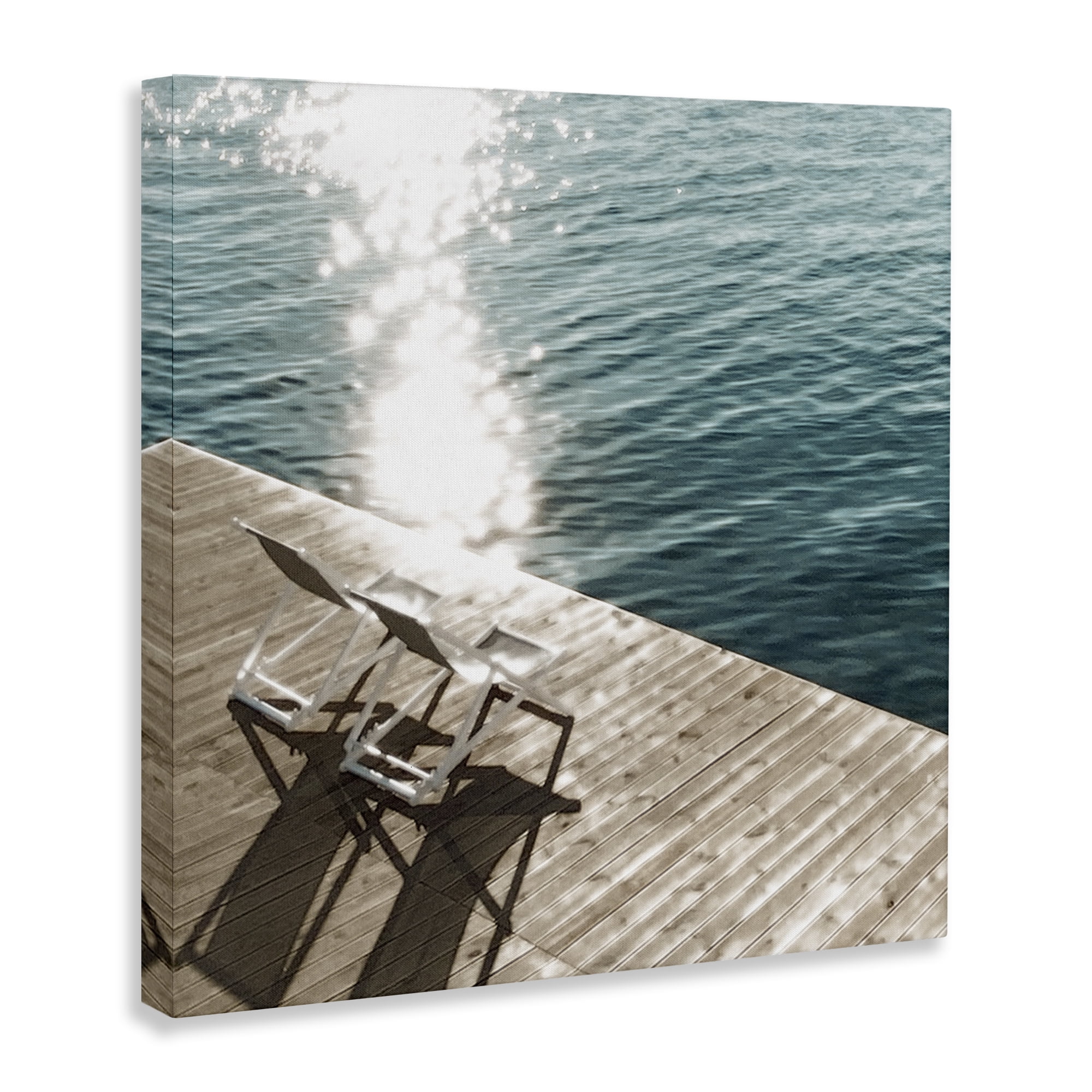 Stupell Industries Deck Chair Shadows Landscape Painting Gallery Wrapped Canvas Art Print Wall Art, 30 x 30