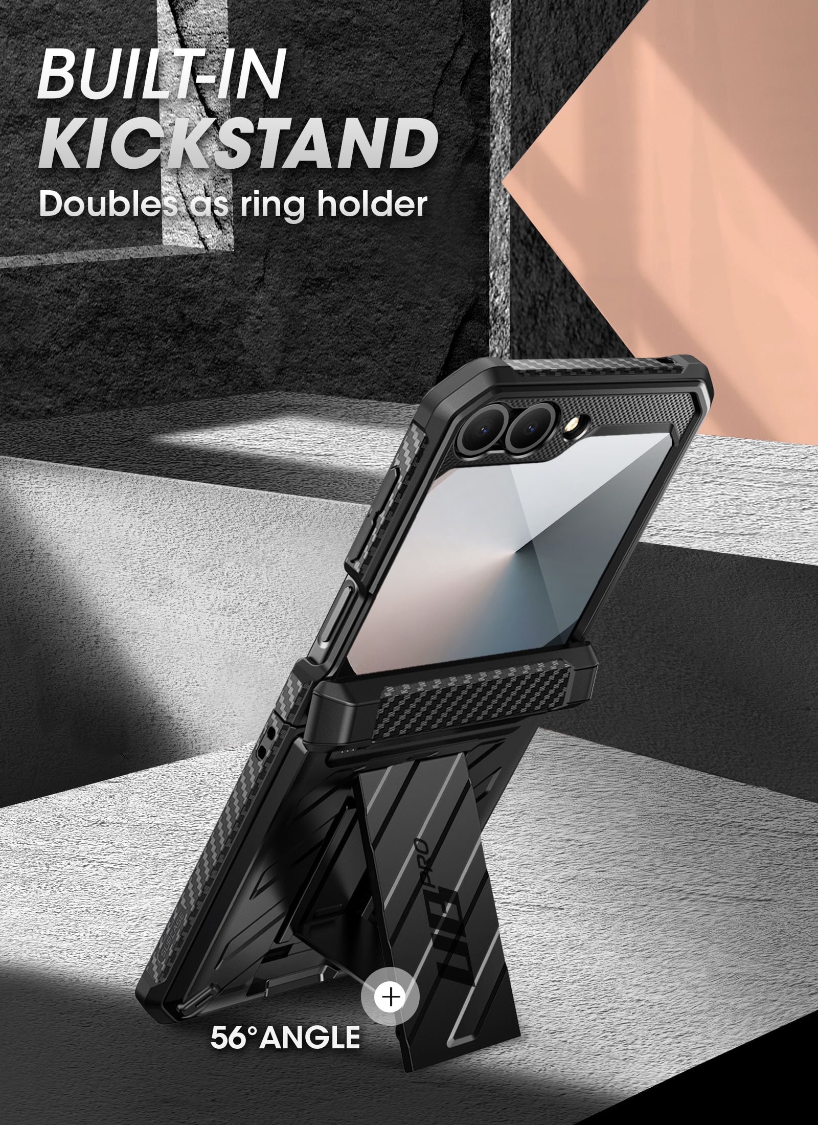 SUPCASE for Samsung Galaxy Z Flip 6 Case with Stand & Belt-Clip (Unicorn Beetle Pro), [Hinge Protection] [Front Screen Protector] Full Body Rugged Protective Phone Case for Galaxy Z Flip 6/5, Black