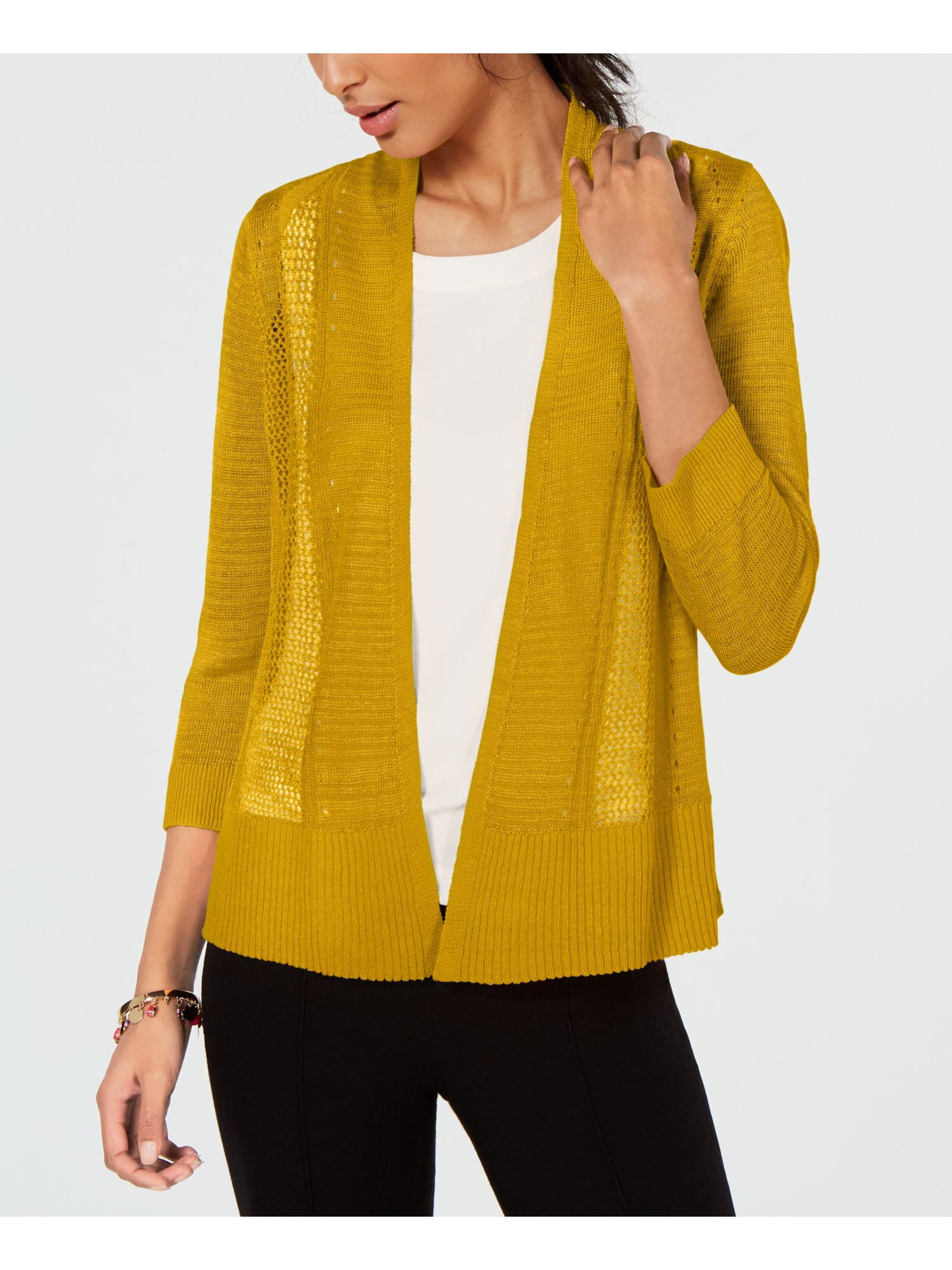 Alfani ALFANI Womens Yellow Long Sleeve Open Cardigan Sweater Size L