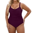 thumbnail image 2 of Plus Size Swimsuit for Women Solid Color Swimwear Monokini Push Up Bathing Suit Summer Beach Womens One Piece Swimsuits Dark Purple XXXL, 2 of 5
