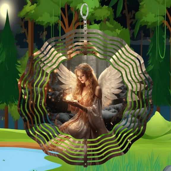 Beautiful Angel Religious Holy 3D Wind Spinner Stainless Steel Kinetic Hanging Decor