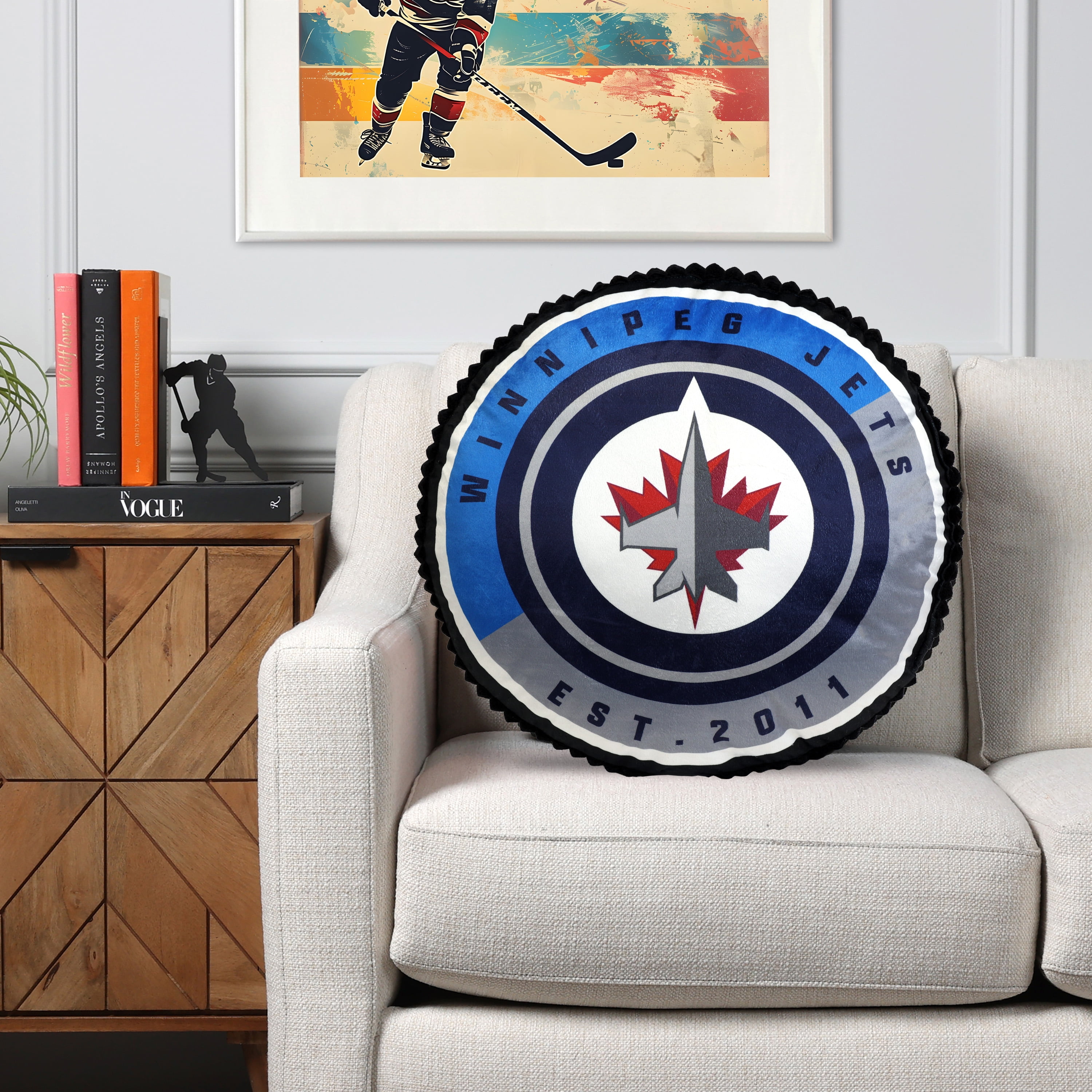 NHL Winnipeg Jets Game Day Round Cushion, 20", NHL WINNIPEG JETS ROUND PILLOW