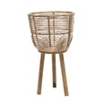 thumbnail image 2 of Benjara Contemporary Wicker Planters with Angled Wood Legs in Brown (Set of 2), 2 of 5