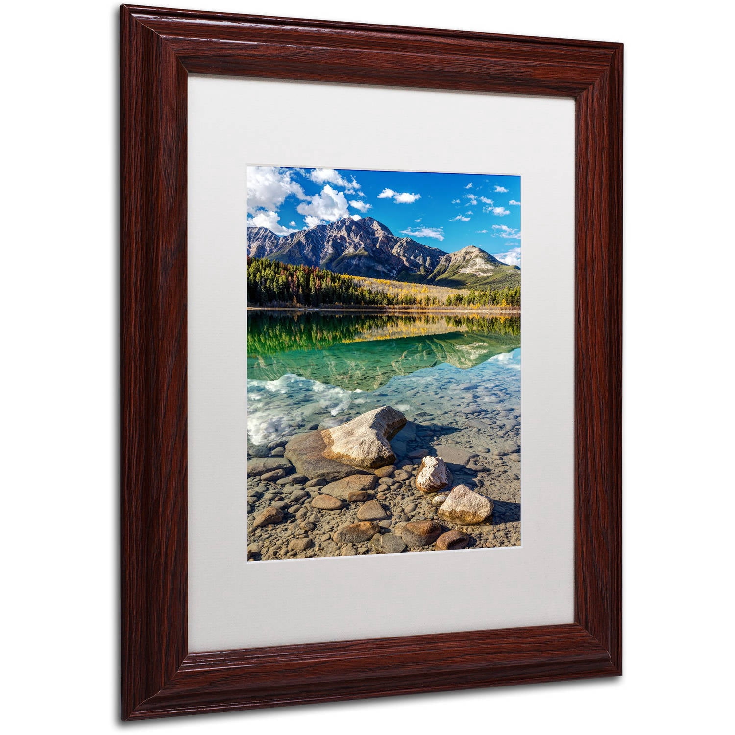 Trademark Fine Art 'Pyramid Mountain Reflection' Canvas Art by Pierre Leclerc, White Matte, Wood Frame