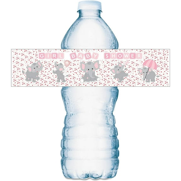20 Pink Elephants Water Bottle Labels For Baby Shower Party ; Waterproof Water Bottle Wrappers; Its a Girl Water Bottle Stickers Labels Decorations