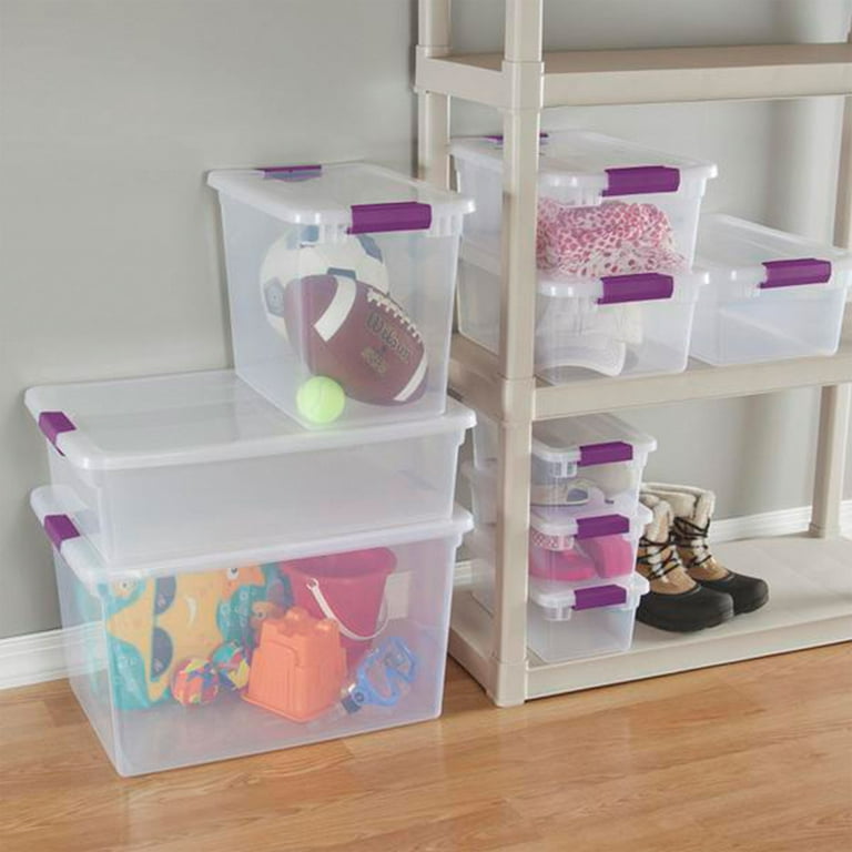 66 Qt. Storage Box Plastic Container Clear Organizer w/ Lid Bin Latch , Set  of 6