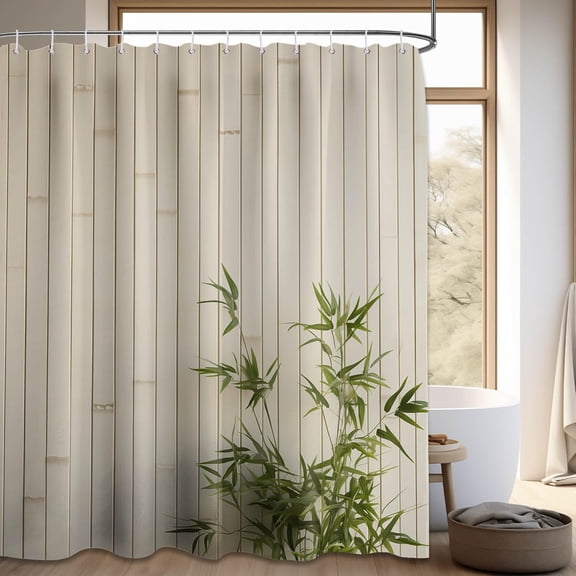 Bamboo Shower Curtain Zen Wood Earth Tone Cottage Core Bathroom Decor, Waterproof Cloth Fabric with Hooks-36"W x 72"L (Pack of 1)
