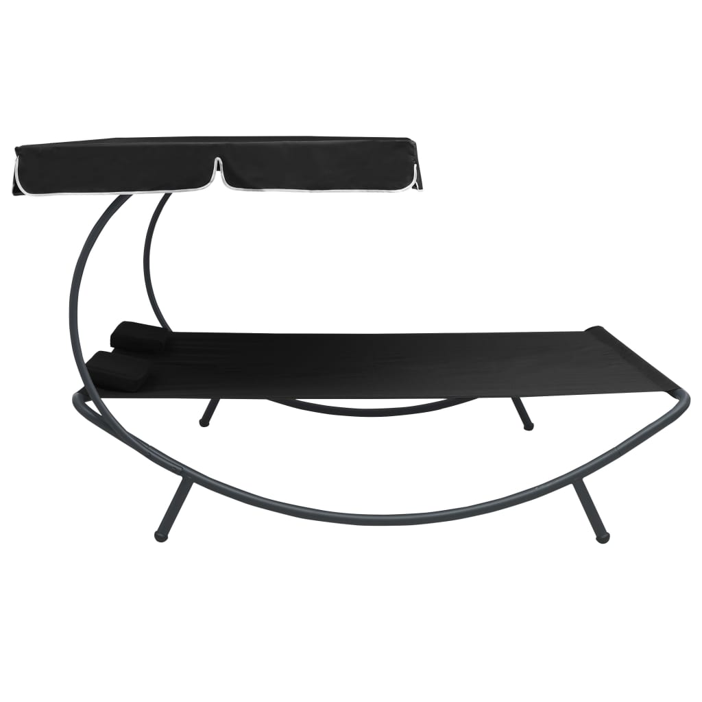 Patio Double Chaise Lounge Sun Bed with Canopy and Pillows,Outdoor Daybed Reclining Chair (Black) - image 3 of 7