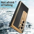 thumbnail image 3 of SaniMore Fit Samsung Galaxy Z Fold 5 Case Hinge Protection, Z Fold 5 Electroplate PC Hybrid Leather Case with S Pen Holder Magnetic Kickstand & Screen Protector All-Inclusive Case, Black+Gold, 3 of 8
