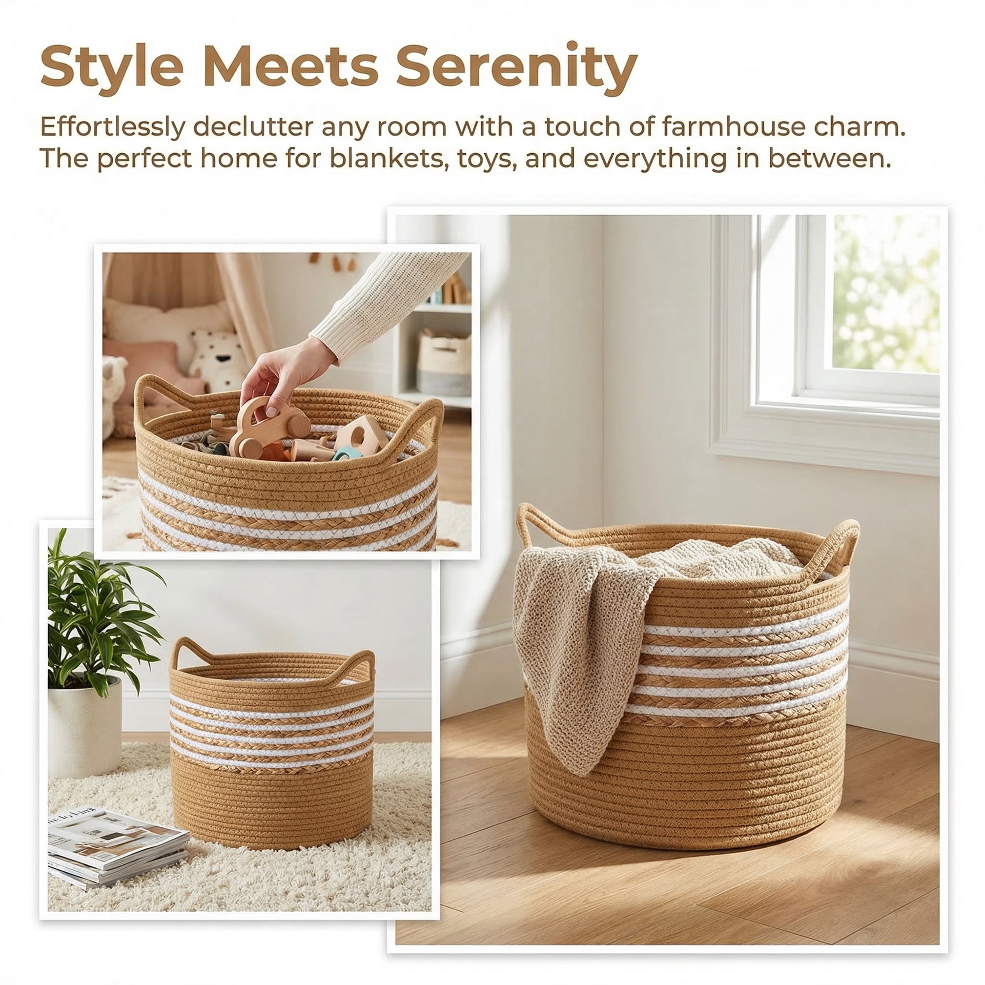 Unique Bargains Multiple Use Woven Storage Bin for Home Light Brown 15.7*15.7*11.8in