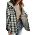 thumbnail image 3 of Chaqueta de Cuadros para Mujer, Larga, Botones, Capucha de Forro , Abrigo Cálido Cuadros Grises L, 3 of 7