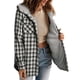 thumbnail image 3 of Chaqueta de Cuadros para Mujer, Larga, Botones, Capucha de Forro , Abrigo Cálido Cuadros Grises S, 3 of 7