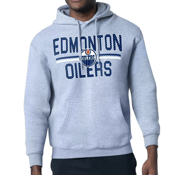 Men's Starter Heather Gray Edmonton Oilers Mesh Look Team Name Logo Tri-Blend Pullover Hoodie