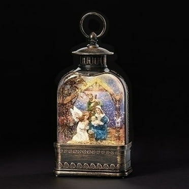 Roman 9.5" LED Lighted Angel with Holy Family Christmas Snow Globe Lantern